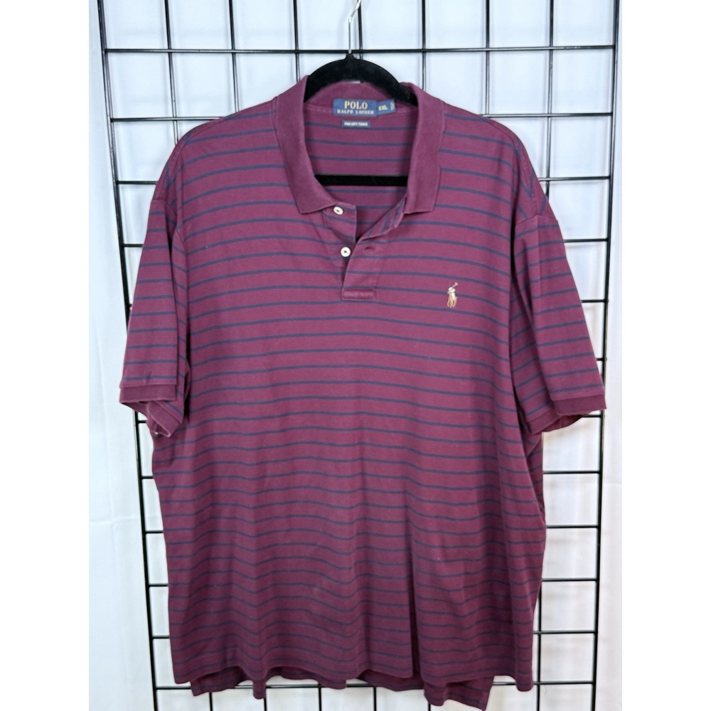 Polo Ralph Lauren Classic Polo Shirt Mens‎ XXL Burgundy Striped Coastal Preppy